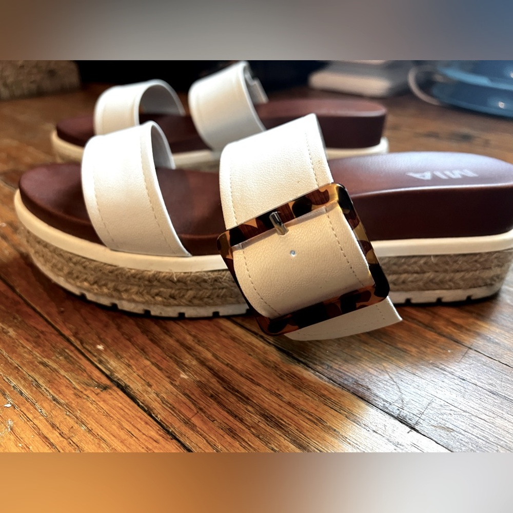 Mia White platform leather sandals